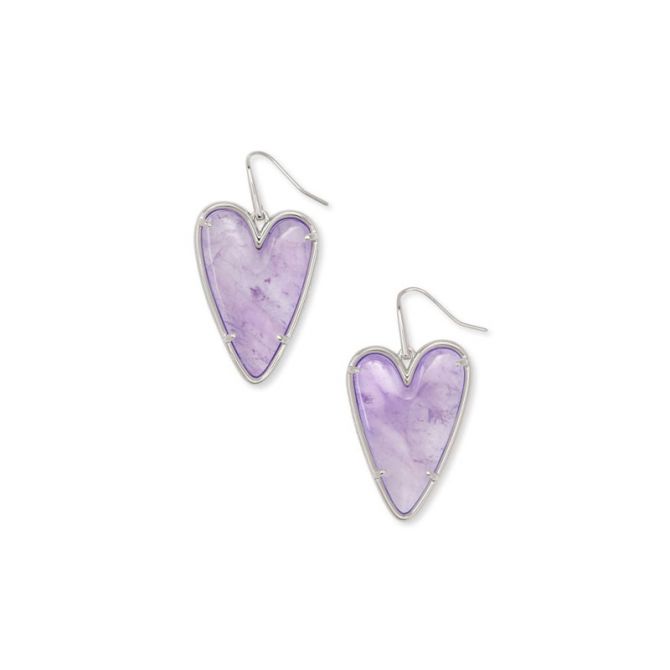 Kendra Scott Ansley Heart Silver Tone Drop Earrings in Amethyst