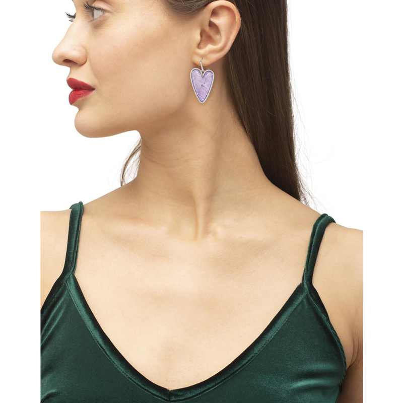 Kendra Scott Ansley Heart Silver Tone Drop Earrings in Amethyst
