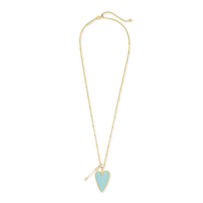 Kendra Scott Ansley Heart Gold Tone Long Pendant Necklace in Light Blue Magnesite