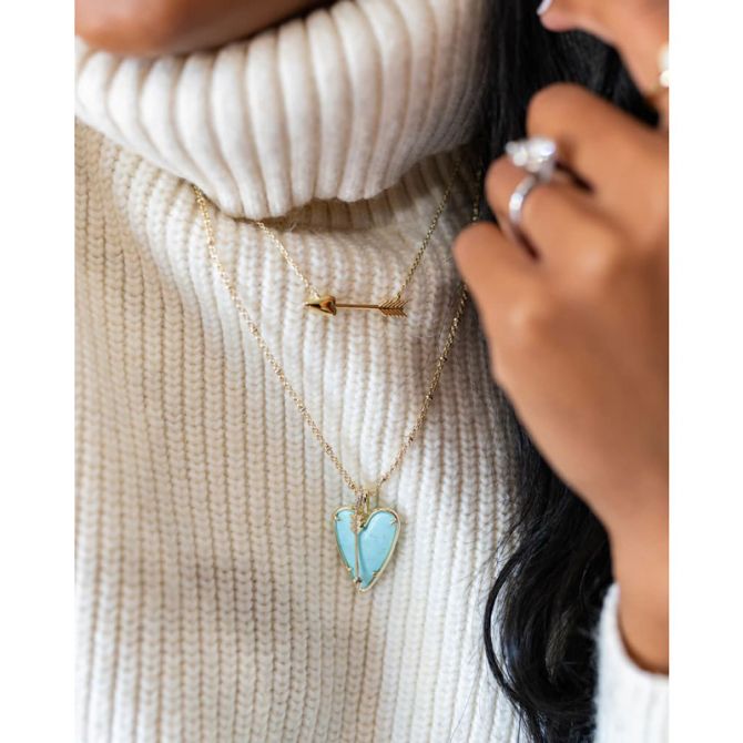 Kendra Scott Ansley Heart Gold Tone Long Pendant Necklace in Light Blue Magnesite