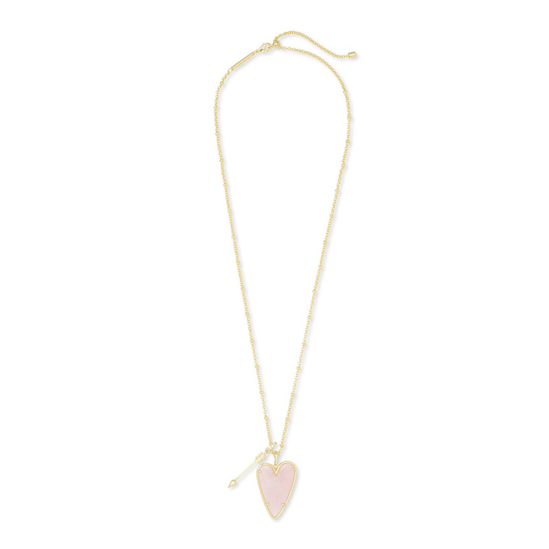 Kendra Scott Ansley Heart Gold Tone Long Pendant Necklace In Rose Quartz