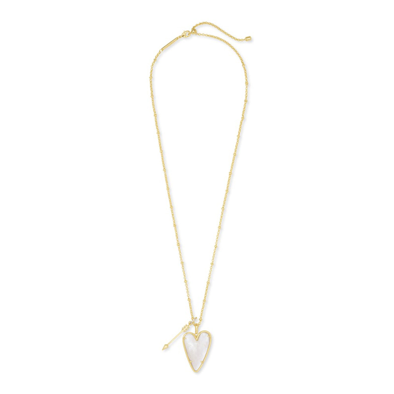 Kendra Scott Ansley Heart Gold Tone Long Pendant Necklace in Ivory Mother of Pearl