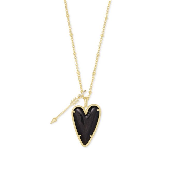 Kendra Scott Ansley Heart Gold Tone Long Pendant Necklace in Golden Obsidian