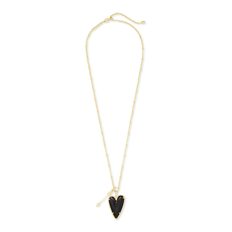 Kendra Scott Ansley Heart Gold Tone Long Pendant Necklace in Golden Obsidian