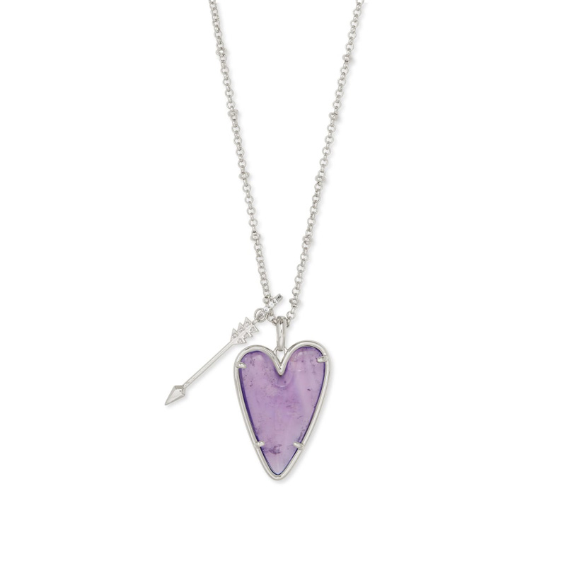 Kendra Scott Ansley Heart Silver Tone Long Pendant Necklace in Amethyst