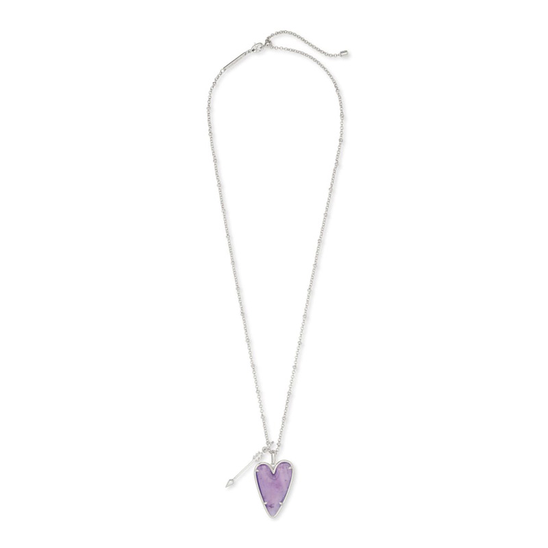 Kendra Scott Ansley Heart Silver Tone Long Pendant Necklace in Amethyst