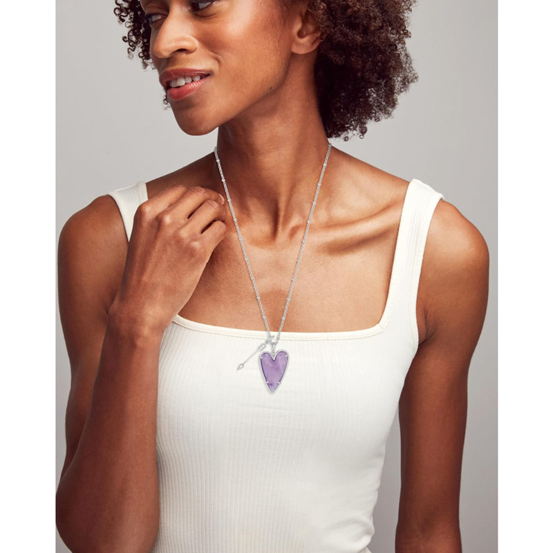 Kendra Scott Ansley Heart Silver Tone Long Pendant Necklace in Amethyst