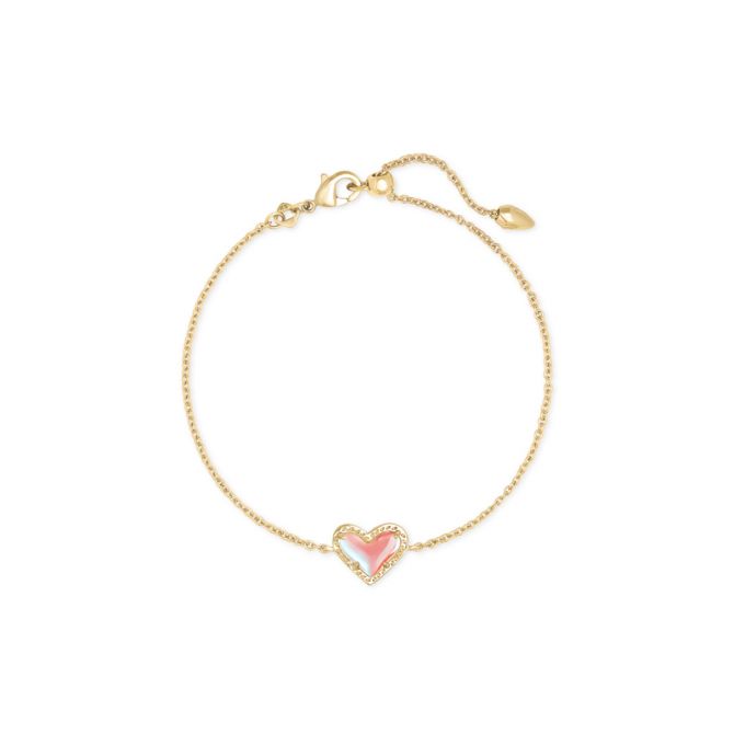 Kendra Scott Ari Heart Gold Tone Chain Bracelet in Dichroic Glass