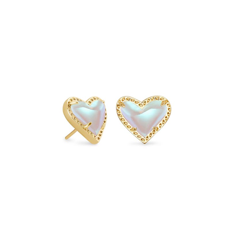 Kendra Scott Ari Heart Gold Tone Stud Earrings in Dichroic Glass