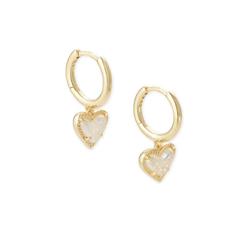 Kendra Scott Ari Heart Gold Huggie Earrings in Iridescent Drusy