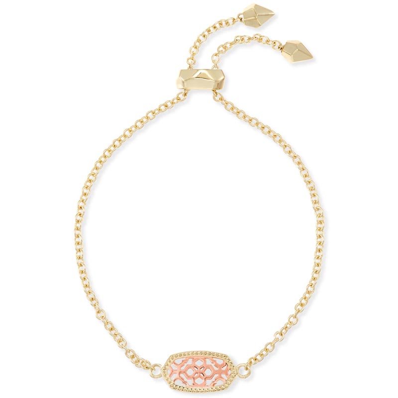 Kendra Scott Elaina Gold Tone Adjustable Chain Bracelet in Rose Gold Tone Filigree Mix