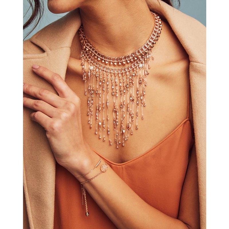 Kendra Scott Elaina Gold Tone Adjustable Chain Bracelet in Rose Gold Tone Filigree Mix