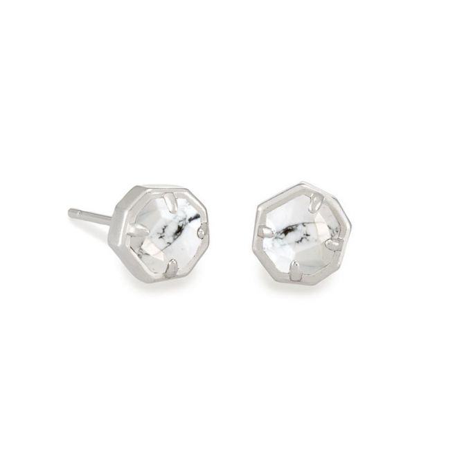 Kendra Scott Bright Silver Nola Stud Earrings in White Howlite