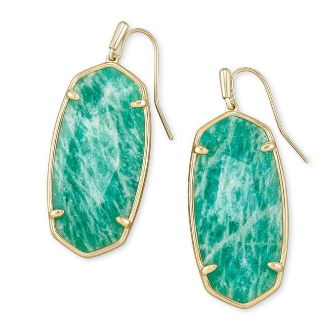 Kendra Scott Faceted Elle Gold Tone Drop Earrings in Dark Teal Amazonite