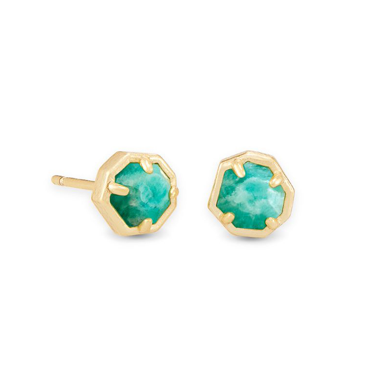 Kendra Scott Gold Tone Nola Stud Earrings in Dark Teal Amazonite