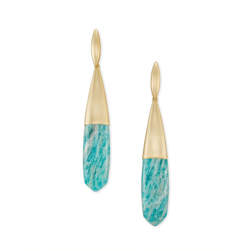 Kendra Scott Freida Gold Tone Linear Drop Earrings in Dark Teal