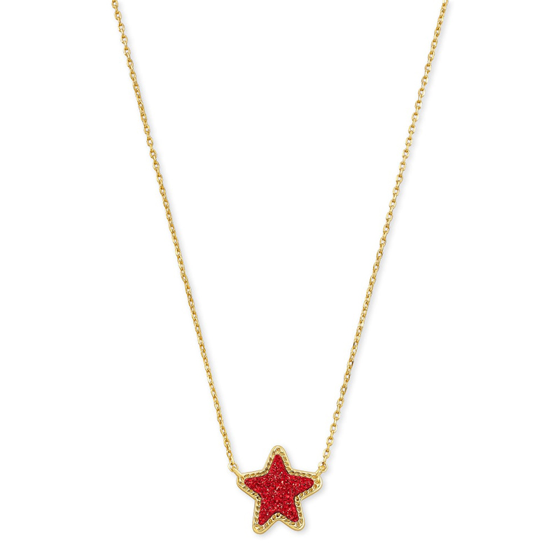Kendra Scott Jae Star Gold Pendant Necklace in Bright Red Drusy