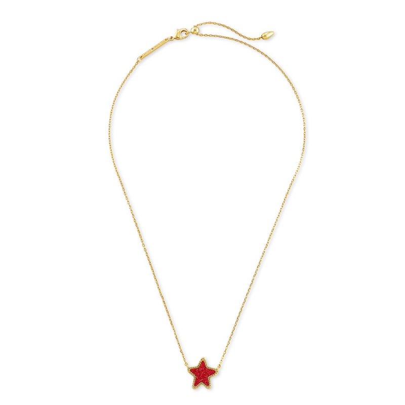 Kendra Scott Jae Star Gold Pendant Necklace in Bright Red Drusy