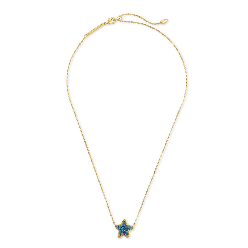 Kendra Scott Jae Star Gold Pendant Necklace in Blue Drusy