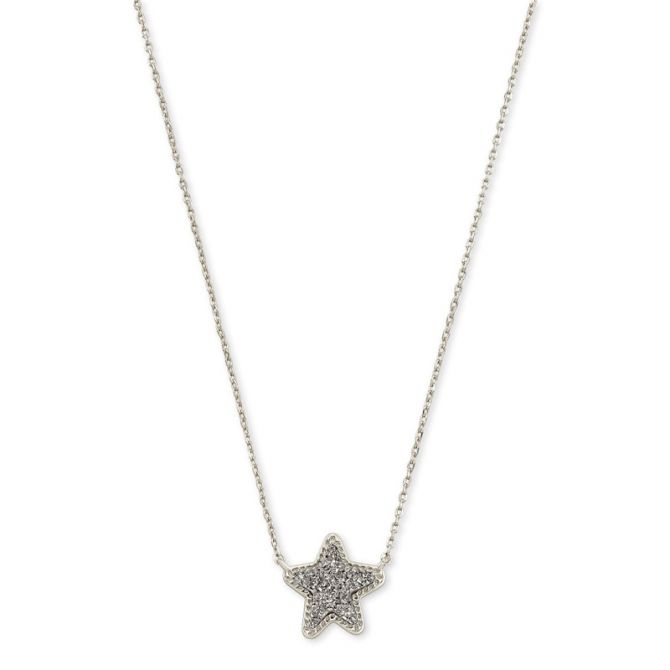 Kendra Scott Jae Star Silver Tone Pendant Necklace in Platinum Drusy