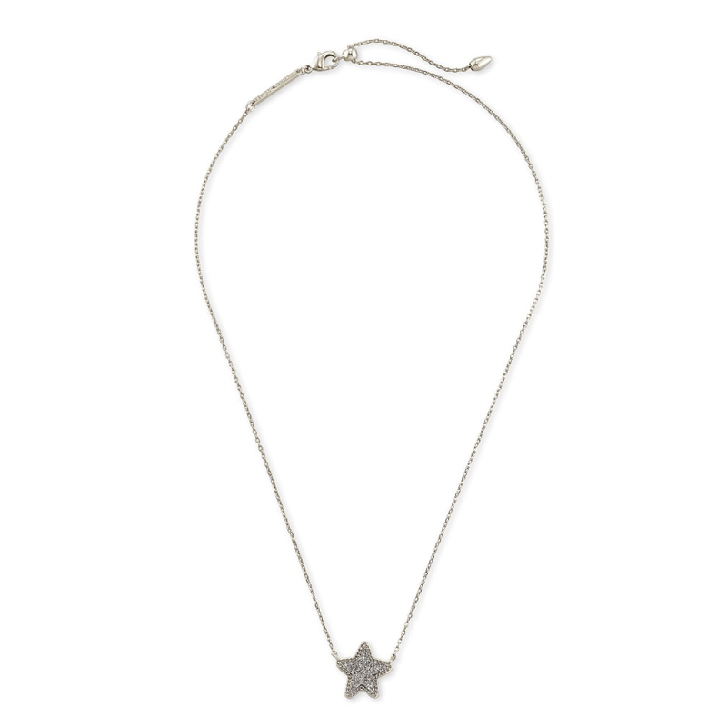 Kendra Scott Jae Star Silver Tone Pendant Necklace in Platinum Drusy