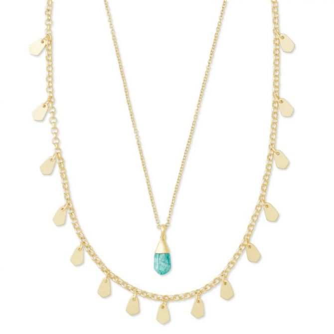 Kendra Scott Freida Gold Tone Long Multi Strand Pendant Necklace in Dark Teal Amazonite