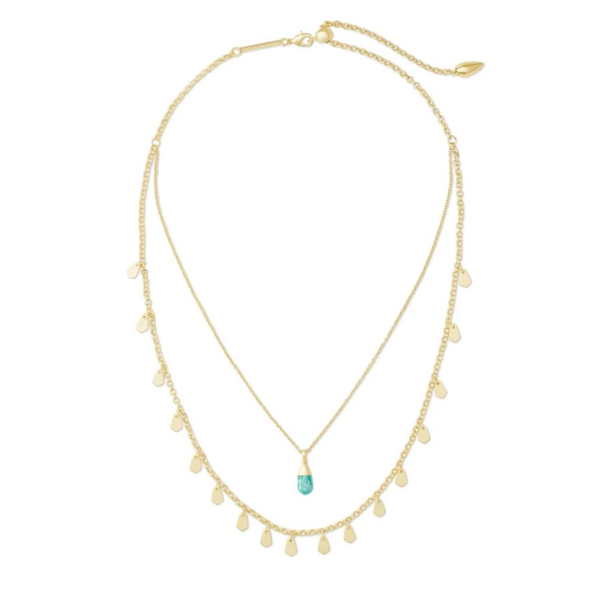 Kendra Scott Freida Gold Tone Long Multi Strand Pendant Necklace in Dark Teal Amazonite