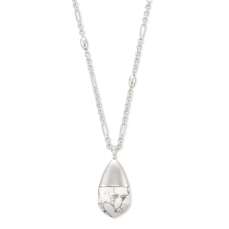 Kendra Scott Freida Silver Tone Long Pendant Necklace in White Howlite