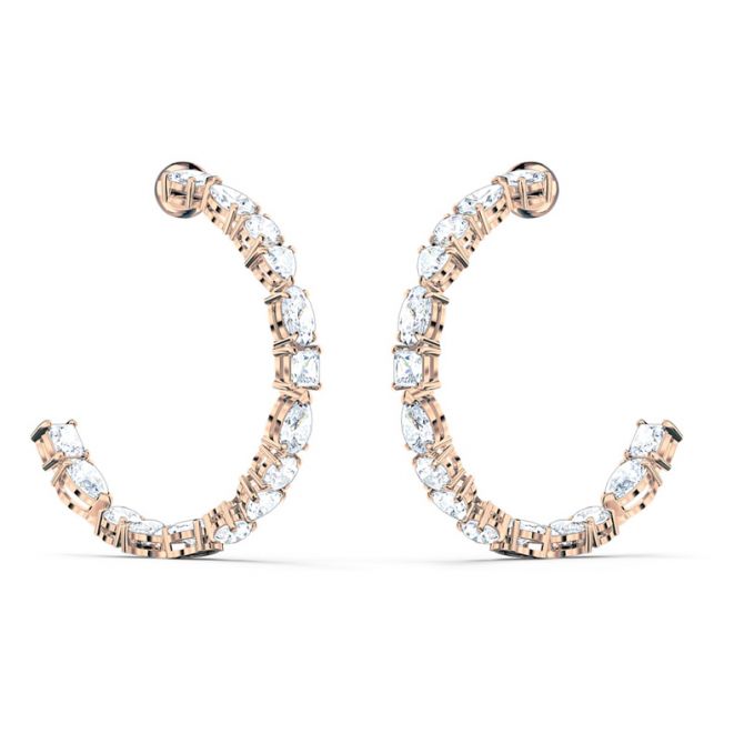 Swarovski Tennis Deluxe Mixed Hoop Pierced Earrings, White and Rose Gold Tone