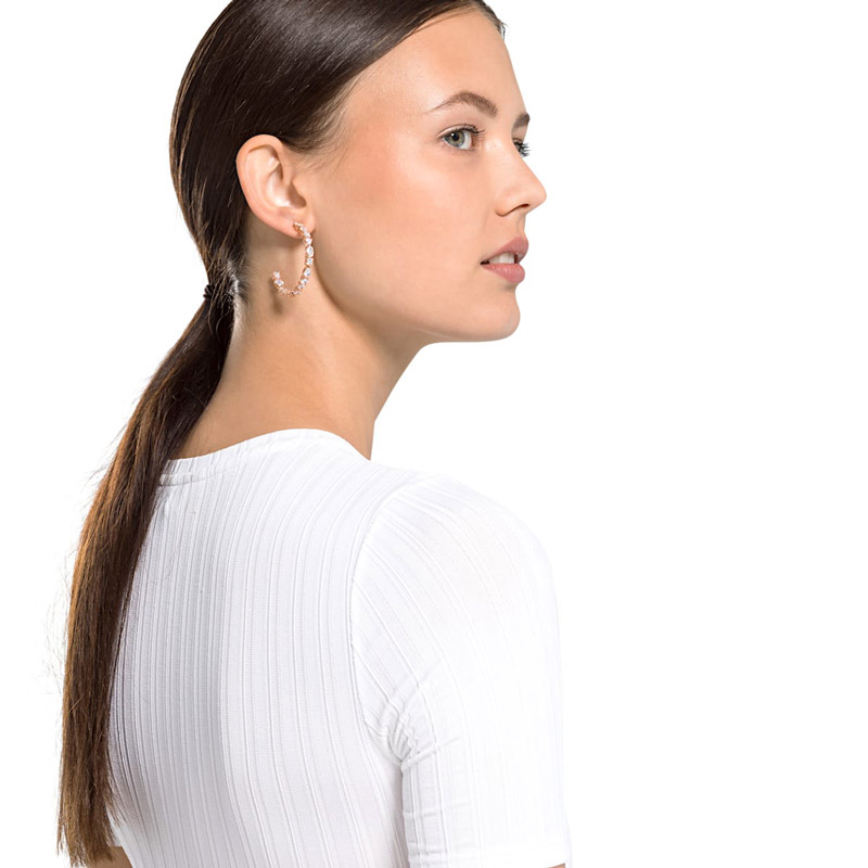 Swarovski Tennis Deluxe Mixed Hoop Pierced Earrings, White and Rose Gold Tone