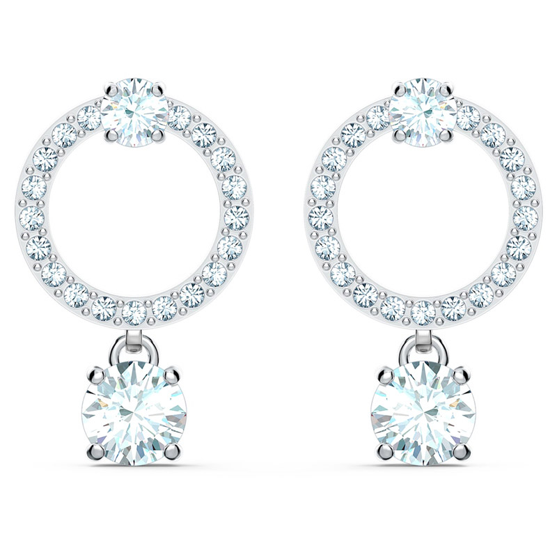 Swarovski Attract Circle Pierced Earrings, White and Silver Tone