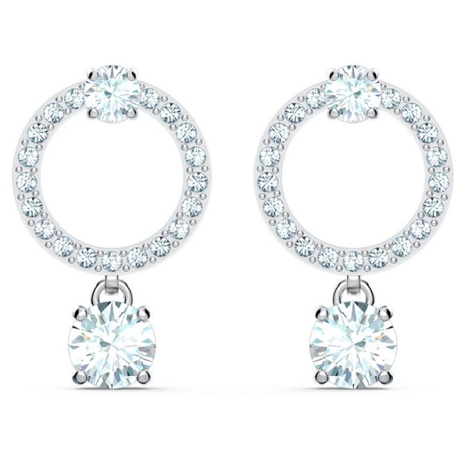 Swarovski Attract Circle Pierced Earrings, White and Silver Tone