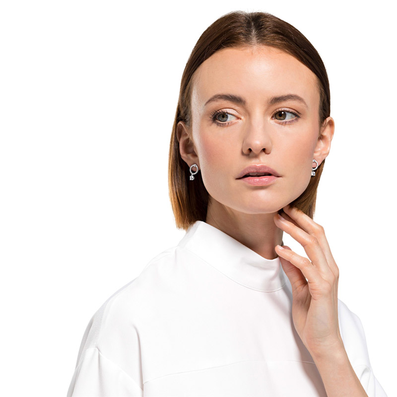 Swarovski Attract Circle Pierced Earrings, White and Silver Tone