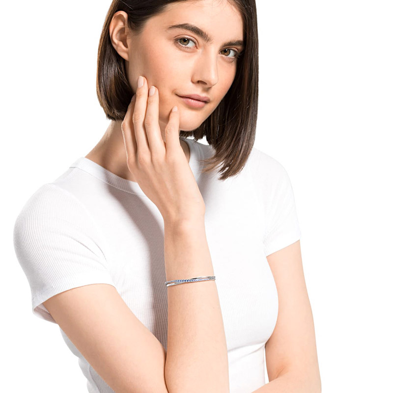 Swarovski Twist Rows Bracelet, Blue and Silver Tone