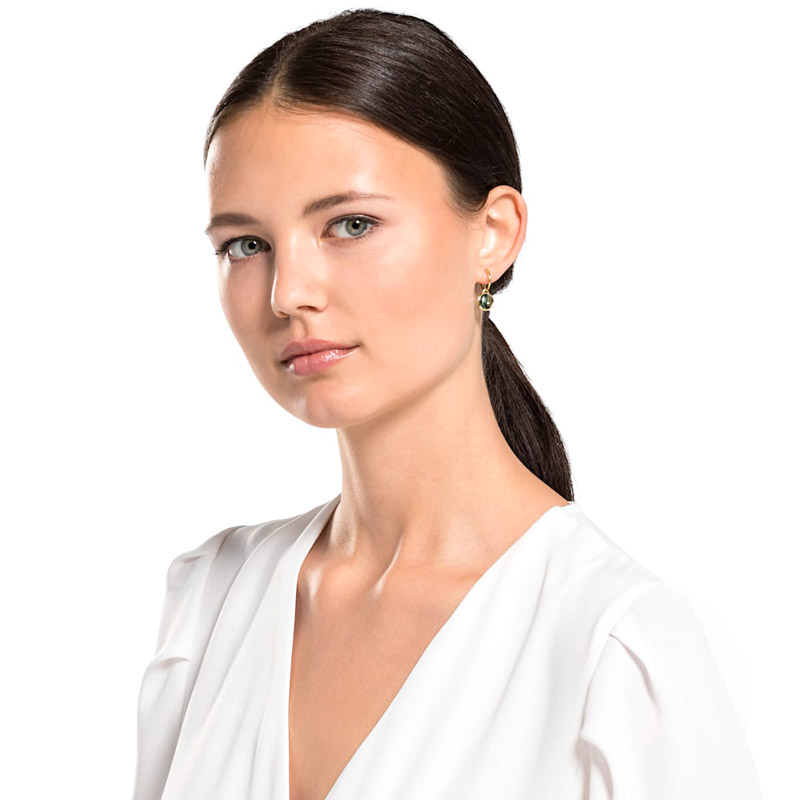 Swarovski Tahlia Mini Hoop Pierced Earrings, Green and Gold Tone