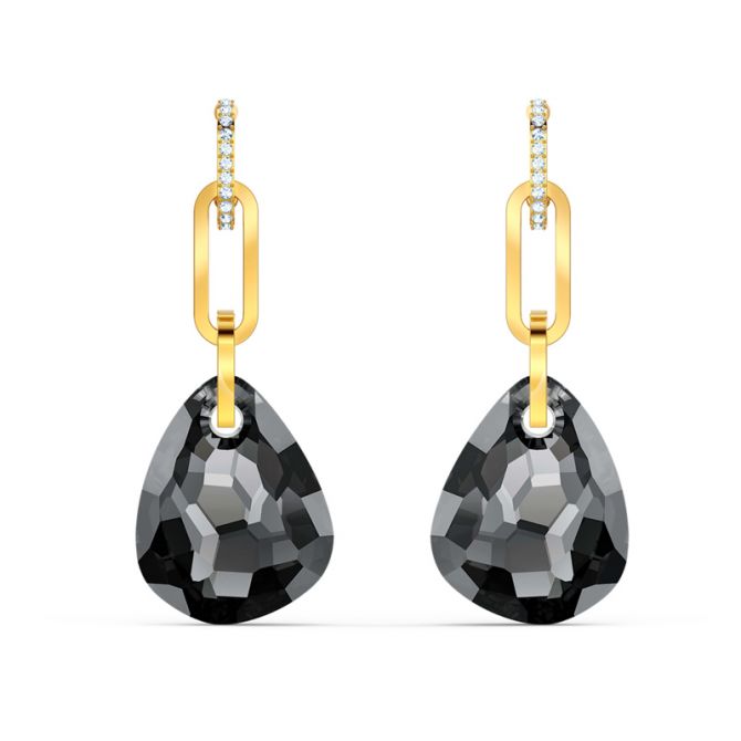 Swarovski Medium T Bar Pierced Earrings, Grey and Gold Tone
