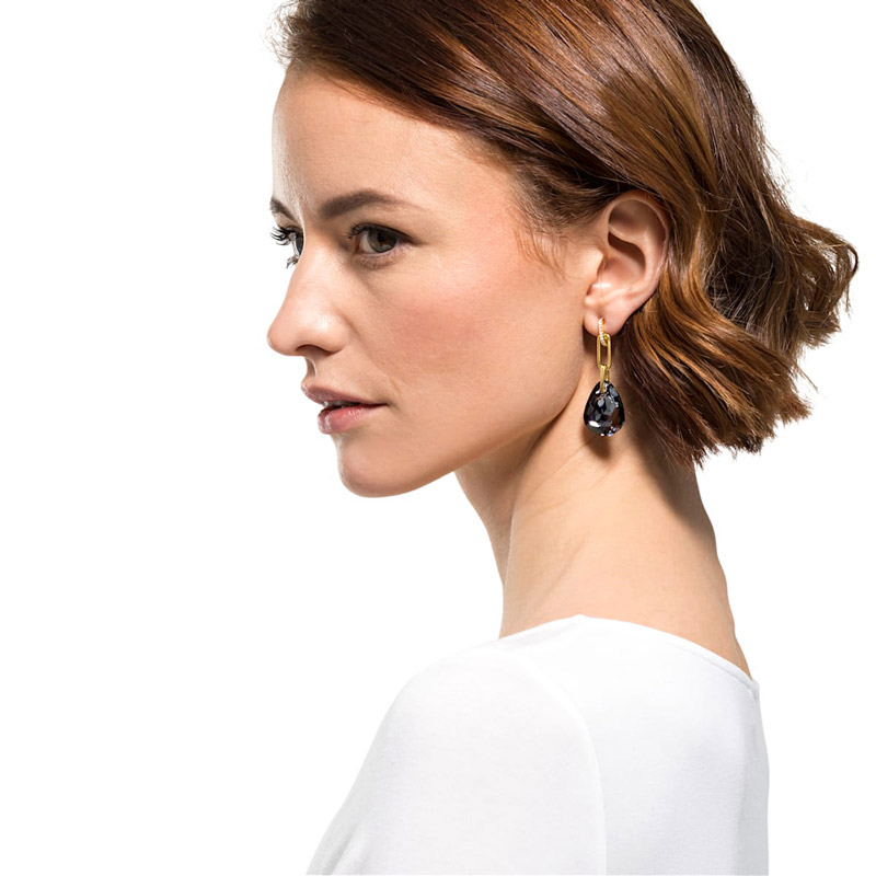 Swarovski Medium T Bar Pierced Earrings, Grey and Gold Tone