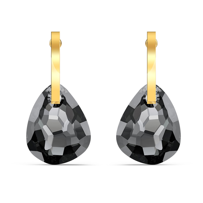 Swarovski Small T Bar Pierced Earrings, Grey and Gold Tone