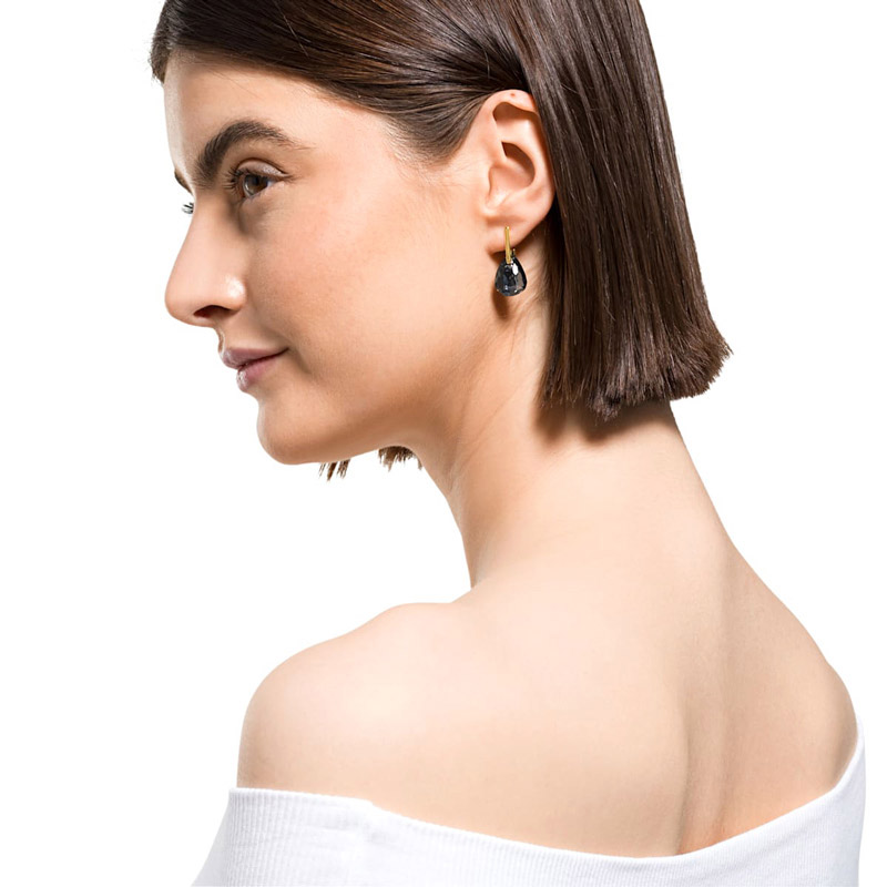 Swarovski Small T Bar Pierced Earrings, Grey and Gold Tone