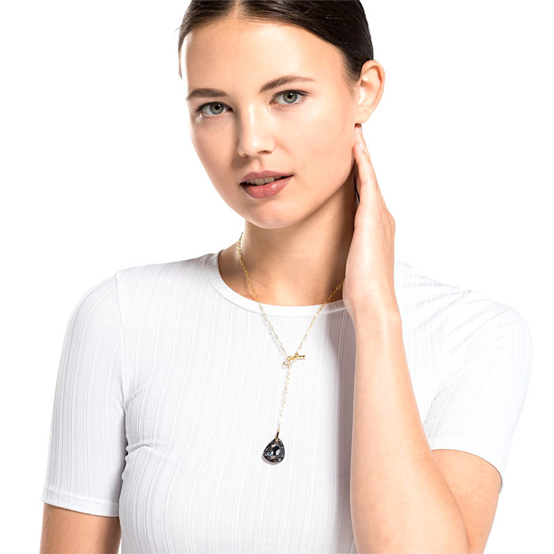 Swarovski T Bar Y Necklace, Grey and Gold Tone