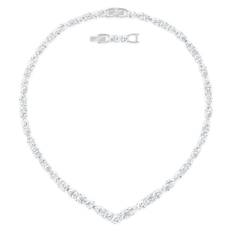 Swarovski Tennis Deluxe Mixed V Necklace, White and Silver