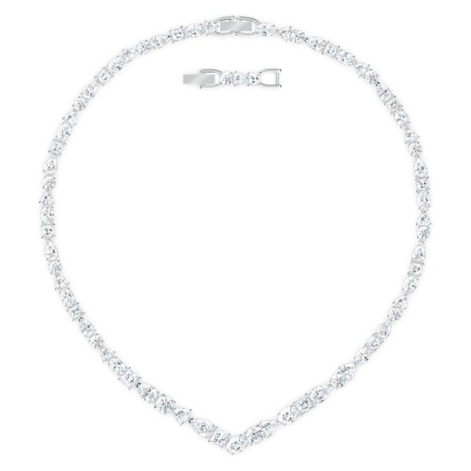 Swarovski Tennis Deluxe Mixed V Necklace, White and Silver Tone