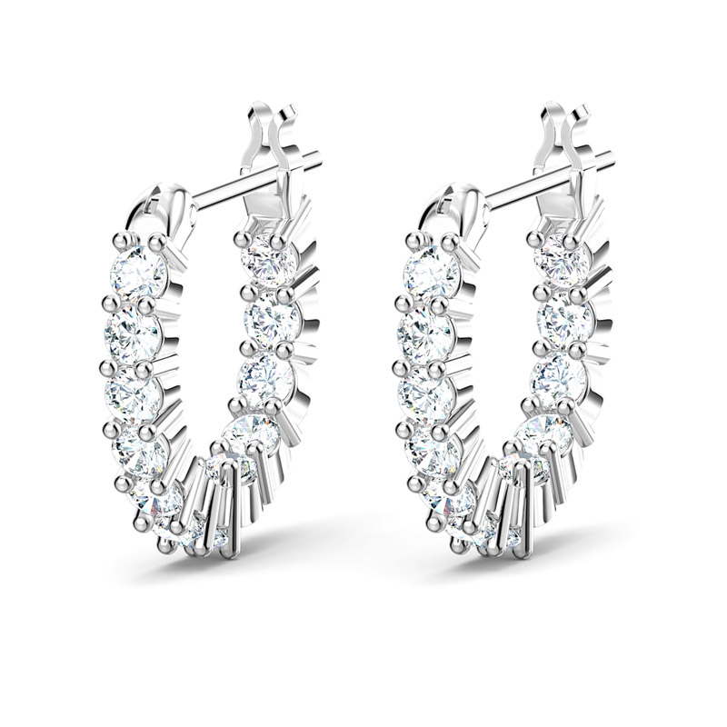 Swarovski Vittore Mini Hoop Pierced Earrings, White and Silver Tone