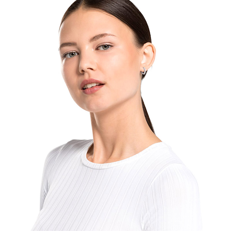 Swarovski Vittore Mini Hoop Pierced Earrings, White and Silver Tone