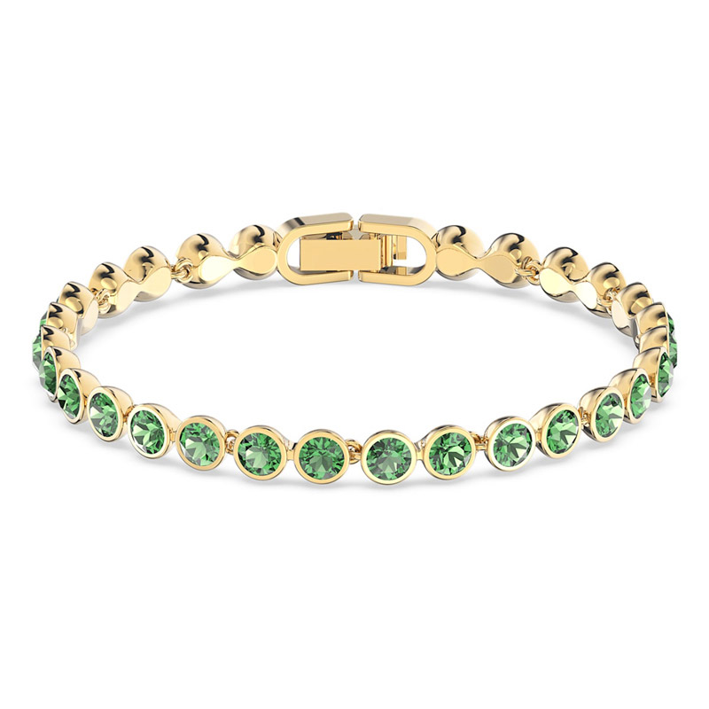 Swarovski Tennis Bracelet, Green and Gold Tone