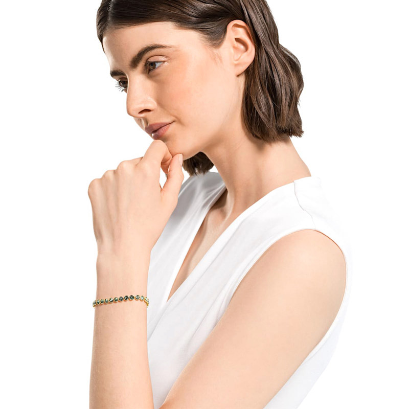 Swarovski Tennis Bracelet, Green and Gold Tone