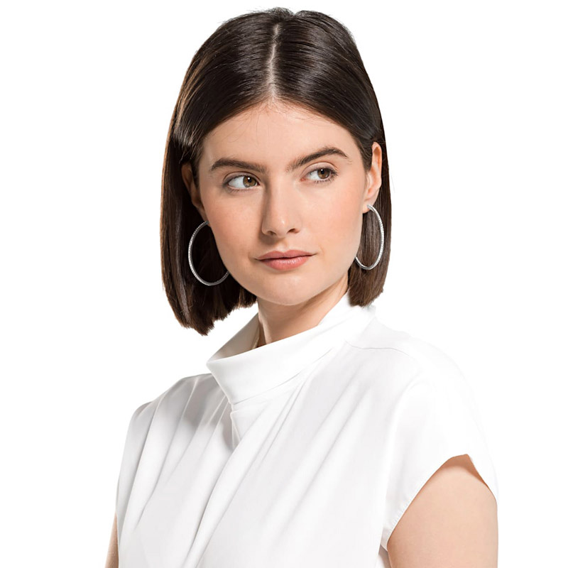 Swarovski Rare Hoop Peered Earrings, White and Silver tone