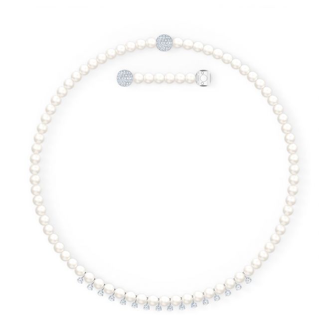 Swarovski Treasure Pearls Necklace, White and Silver Tone