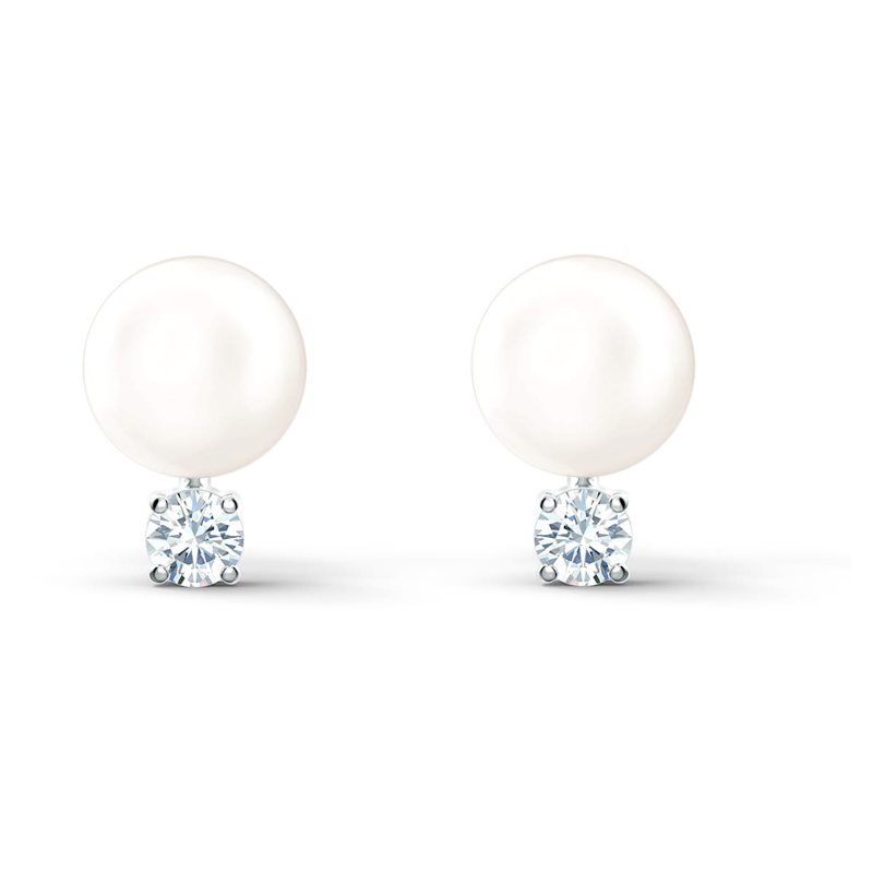 Swarovski Treasure Pearl Pierced Earrings, White and Silver Tone