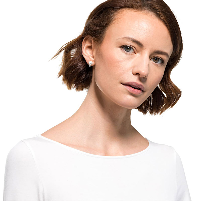 Swarovski Treasure Pearl Pierced Earrings, White and Silver Tone